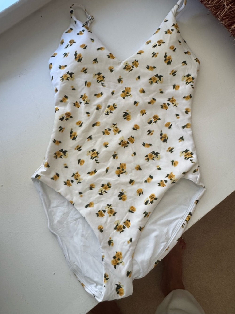 J. Crew White One-Piece Swimsuit with Yellow Floral Print